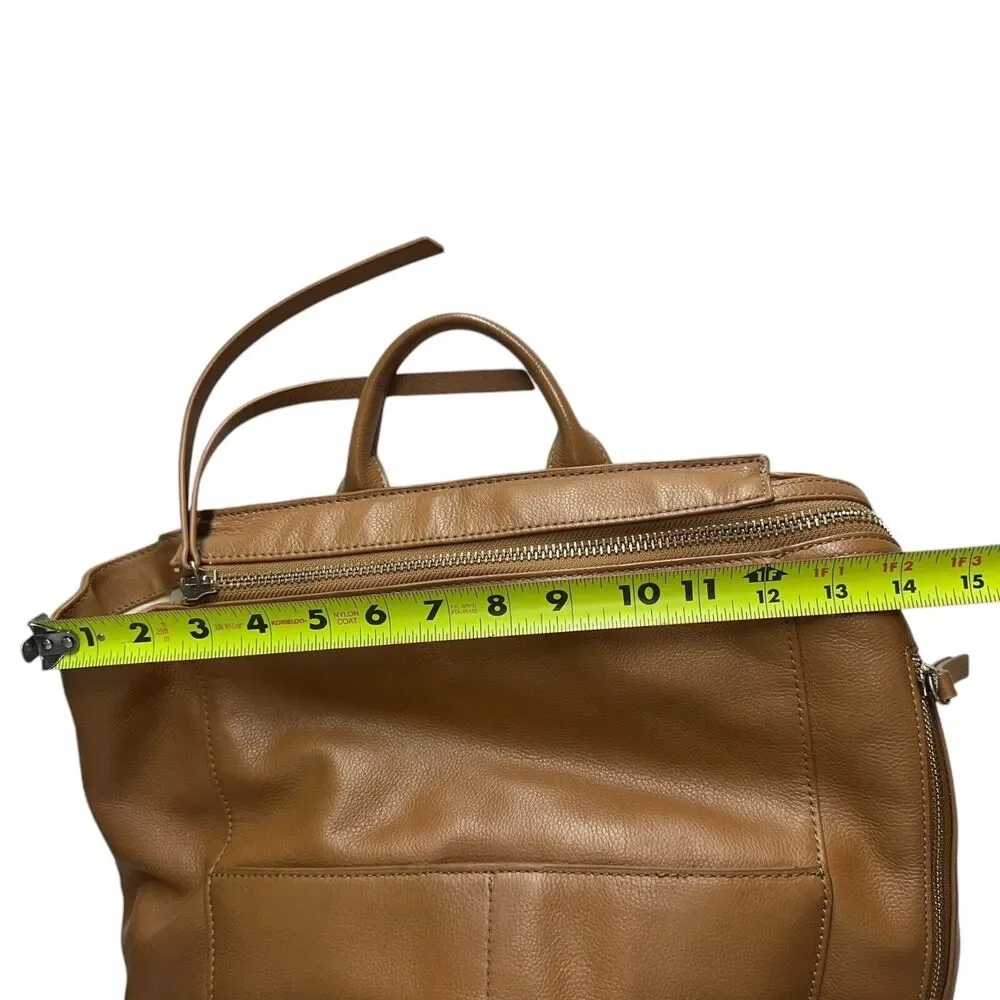 Mina Baie Harper Backpack Diaper Bag Brown Cognac Leather $319 MSRP